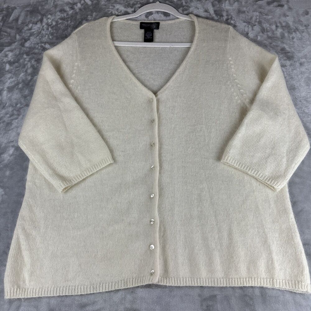 Venezia Jeans Angora Blend Cardigan Women's 18/20 Ivory‎ White 3/4 Sleeve (0970)